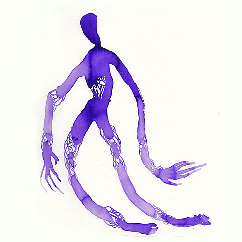Illustration of a figure with long arms legs and fingers