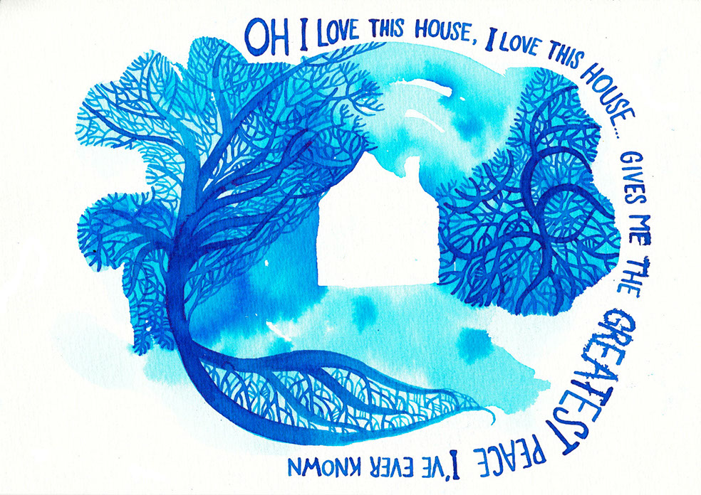 Illustration of a house in a forest