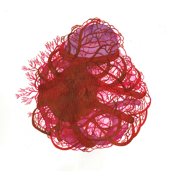 Illustration of an organic looking spherical object covered by vein like structure 