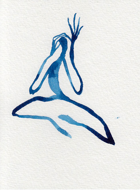 Blue watercolor illustration of a figure counting fingers